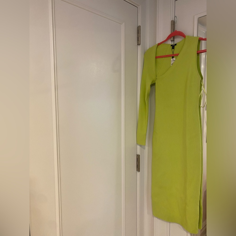 Express Lime Long Sleeve One-Shoulder Dress